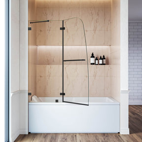 SUNNY SHOWER 48" x 58" Black Finish Bathtub Shower Door & Frameless Hinged Door for tub