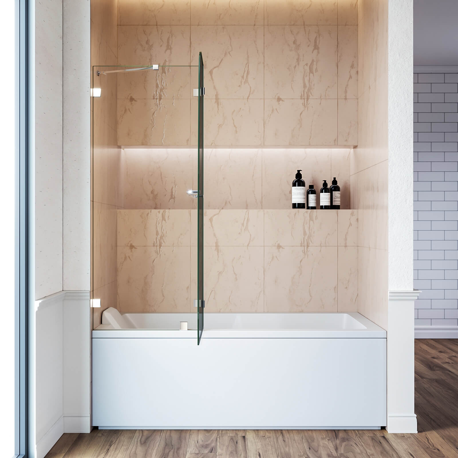 SUNNY SHOWER 48" x 58" Chrome Finish Bathtub Shower Door & Frameless Hinged Door for tub