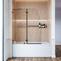 SUNNY SHOWER 48" x 58" Black Finish Bathtub Shower Door & Frameless Hinged Door for tub