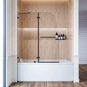 SUNNY SHOWER 48" x 58" Black Finish Bathtub Shower Door & Frameless Hinged Door for tub