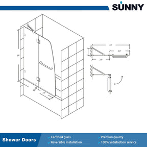 SUNNY SHOWER 48" x 58" Bathtub Shower Door & Frameless Hinged Door for tub Size Chart