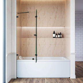 SUNNY SHOWER 48" x 58" Black Finish Bathtub Shower Door & Frameless Hinged Door for tub
