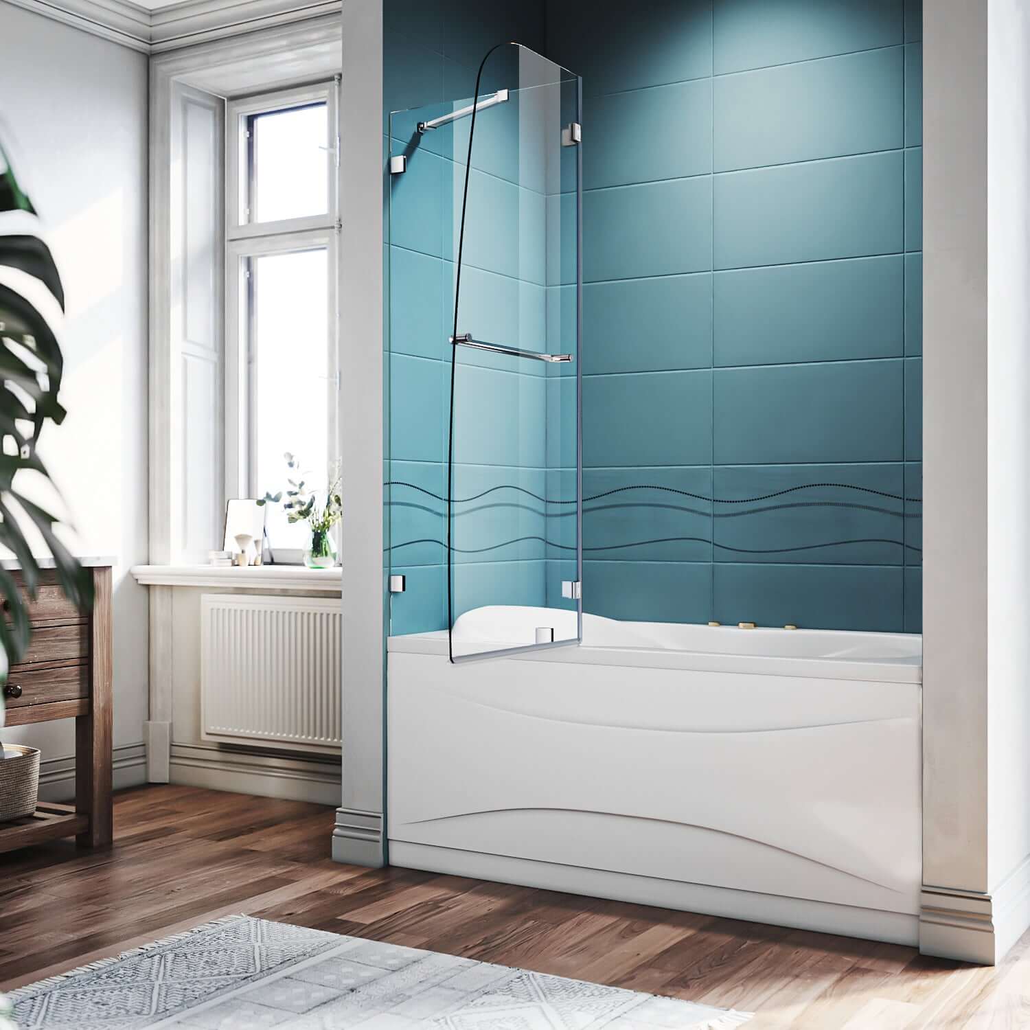 SUNNY SHOWER 48" x 58" Chrome Finish Bathtub Shower Door & Frameless Hinged Door for tub