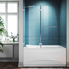 SUNNY SHOWER 48" x 58" Chrome Finish Bathtub Shower Door & Frameless Hinged Door for tub