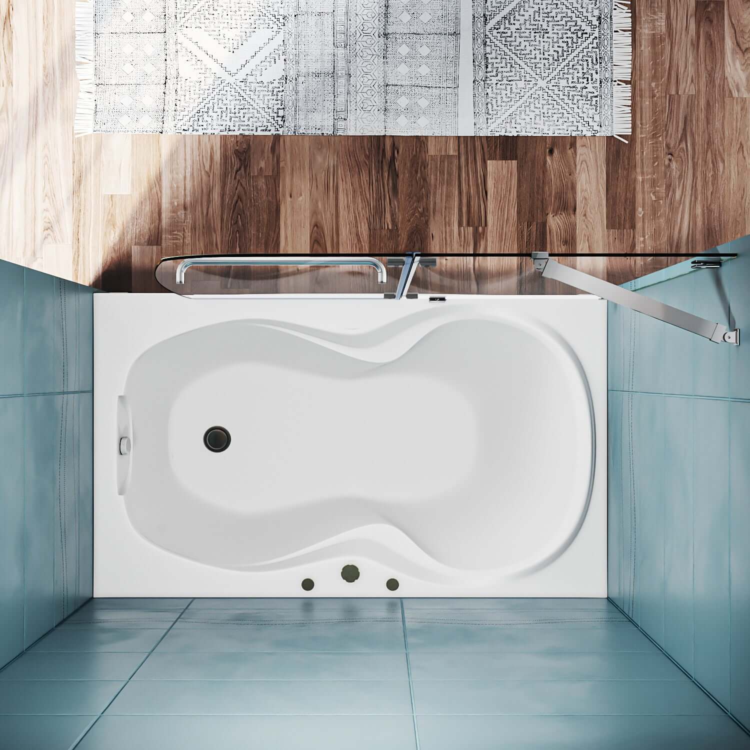SUNNY SHOWER 48" x 58" Chrome Finish Bathtub Shower Door & Frameless Hinged Door for tub Overhead View 