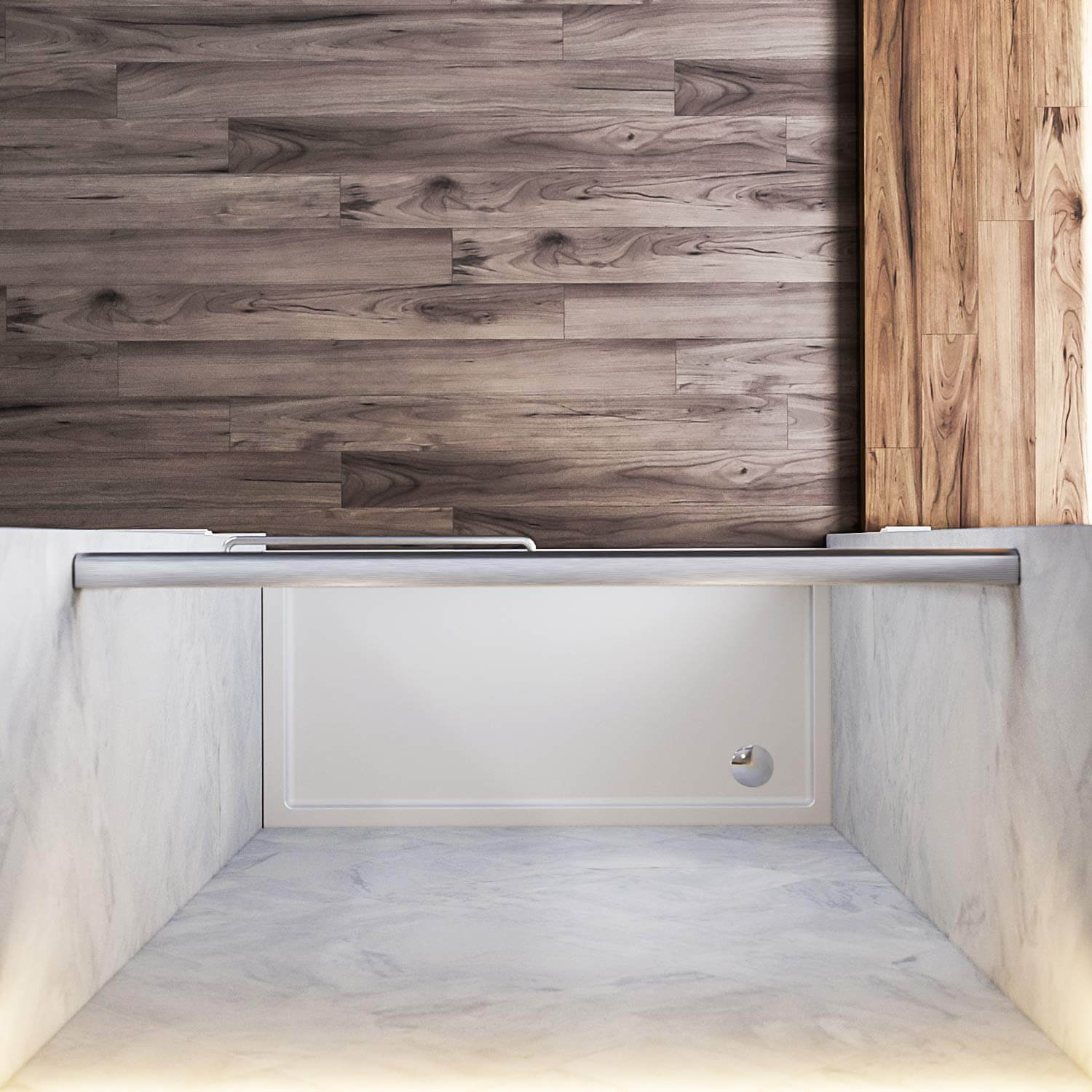 SUNNY SHOWER 48 in. W x 72 in. H Brushed Nickel Finish Double Sliding Shower Doors Overhead View