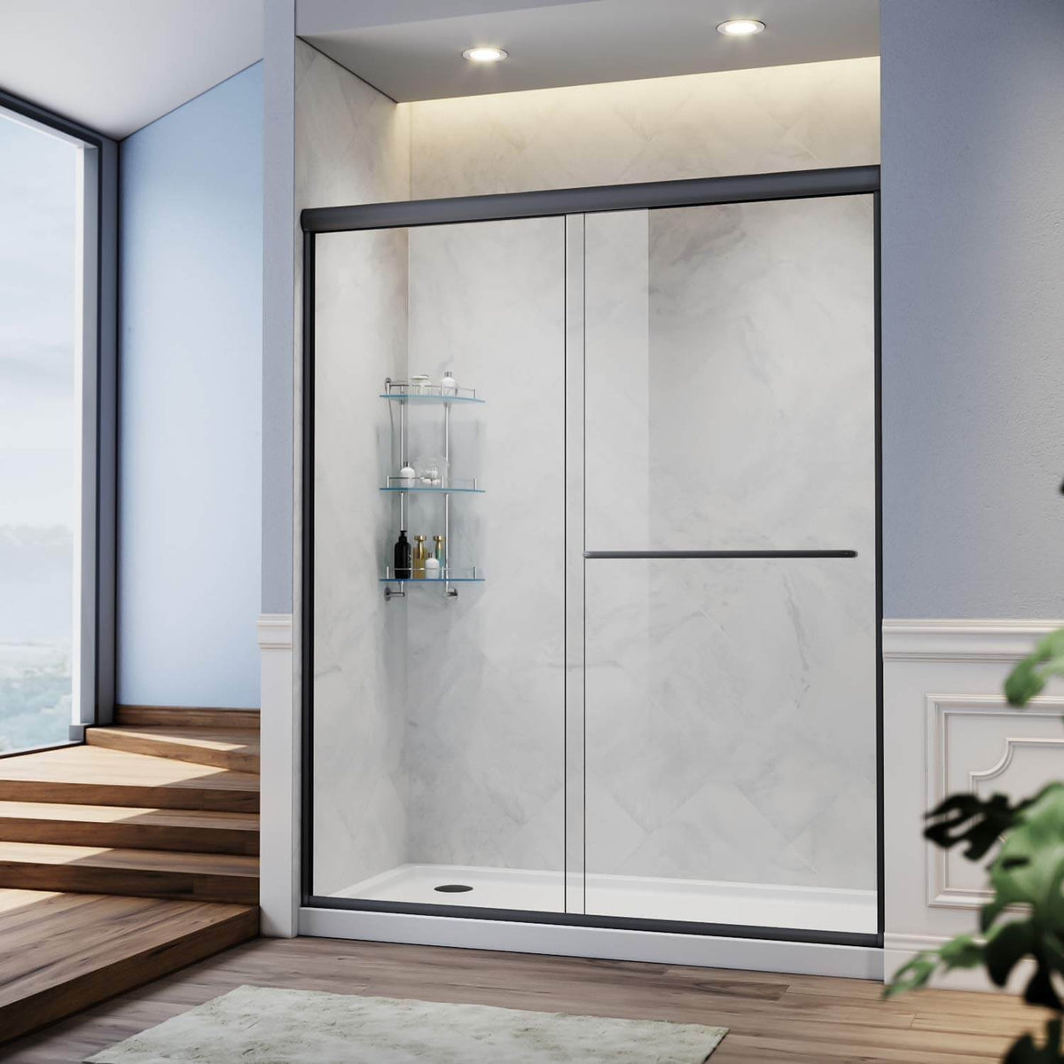 SUNNY SHOWER 54 in. W x 72 in. H Black Finish Double Sliding Shower Doors