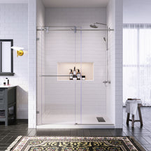 SUNNY SHOWER 60" W x 76" H Brushed Nickel Finish Frameless Sliding Shower Door