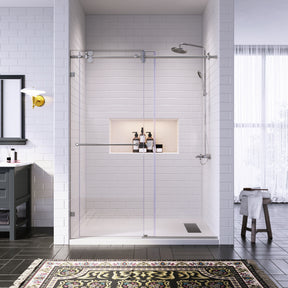 SUNNY SHOWER 60" W x 76" H Brushed Nickel Finish Frameless Sliding Shower Door