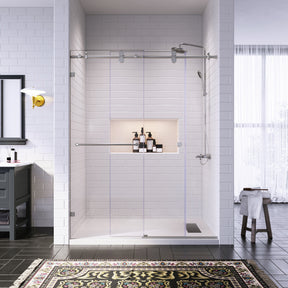 SUNNY SHOWER 60" W x 76" H Brushed Nickel Finish Frameless Sliding Shower Door