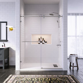 SUNNY SHOWER 60" W x 76" H Brushed Nickel Finish Frameless Sliding Shower Door