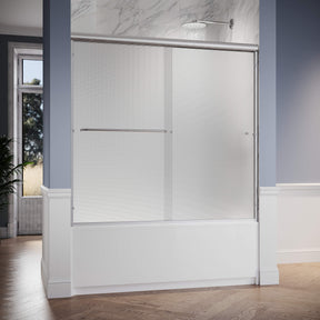 SUNNY SHOWER 60" x 57.4" Brushed Nickel Finish Bathtub Shower Door & Double Sliding Frosted Door for tub