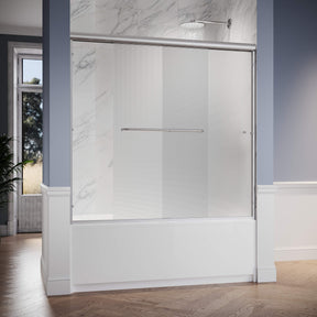 SUNNY SHOWER 60" x 57.4" Brushed Nickel Finish Bathtub Shower Door & Double Sliding Frosted Door for tub