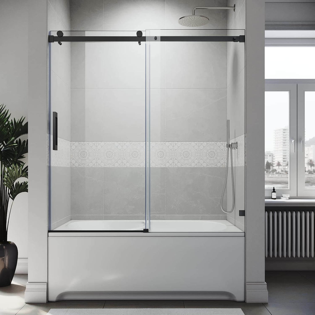 SUNNY SHOWER 60" x 62" Bathtub Shower Door & Frameless Sliding Door fo