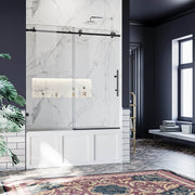 SUNNY SHOWER 60" x 62" Black Finish Frameless Sliding Shower Door for Bathtub