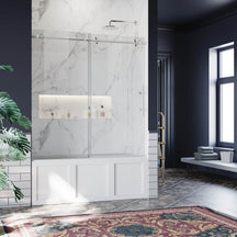 SUNNY SHOWER 60" x 62" Brushed Nickel Finish Frameless Sliding Shower Door for Bathtub