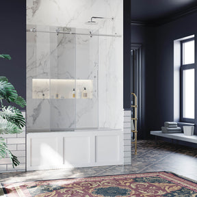 SUNNY SHOWER 60" x 62" Brushed Nickel Finish Frameless Sliding Shower Door for Bathtub