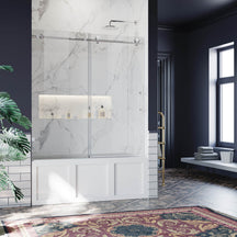 SUNNY SHOWER 60" x 62" Chrome Finish Frameless Sliding Shower Door for Bathtub