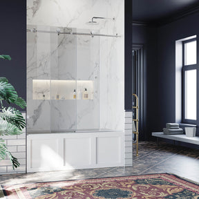 SUNNY SHOWER 60" x 62" Chrome Finish Frameless Sliding Shower Door for Bathtub