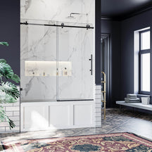 SUNNY SHOWER 60" x 62" Black Finish Frameless Sliding Shower Door for Bathtub