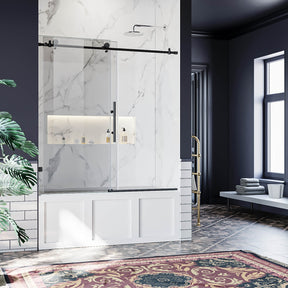 SUNNY SHOWER 60" x 62" Black Finish Frameless Sliding Shower Door for Bathtub