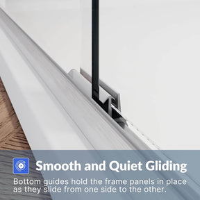 Smooth and Quiet Gliding: Bottom guides hold the frame panels in place as they slide from one side to the other.