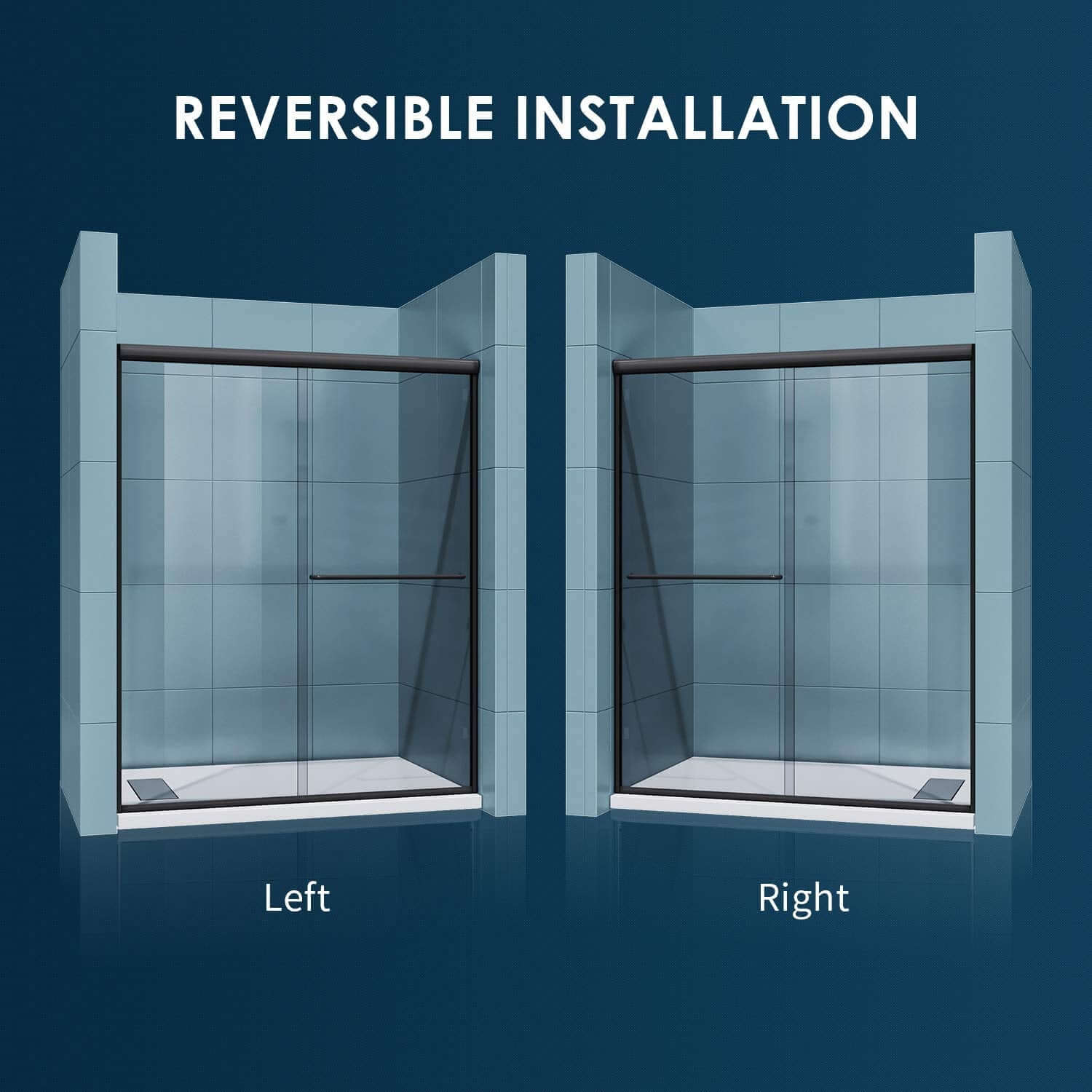 Black finish double sliding bypass design allows entry to the shower and can be installed on either a right-side door opening or a left-side door opening