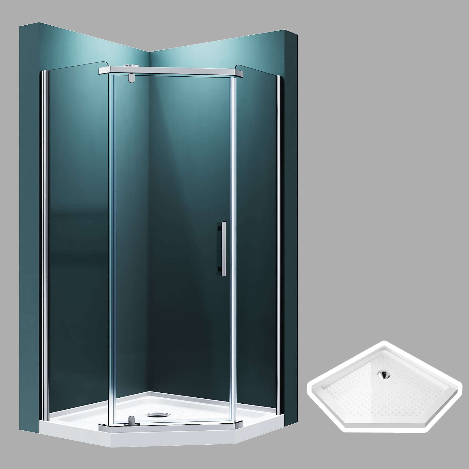 SUNNY SHOWER 36.5" W x 36.5" D x 72" H Chrome Finish Pivot Enclosures With Pivot Door And White Diamond Bases