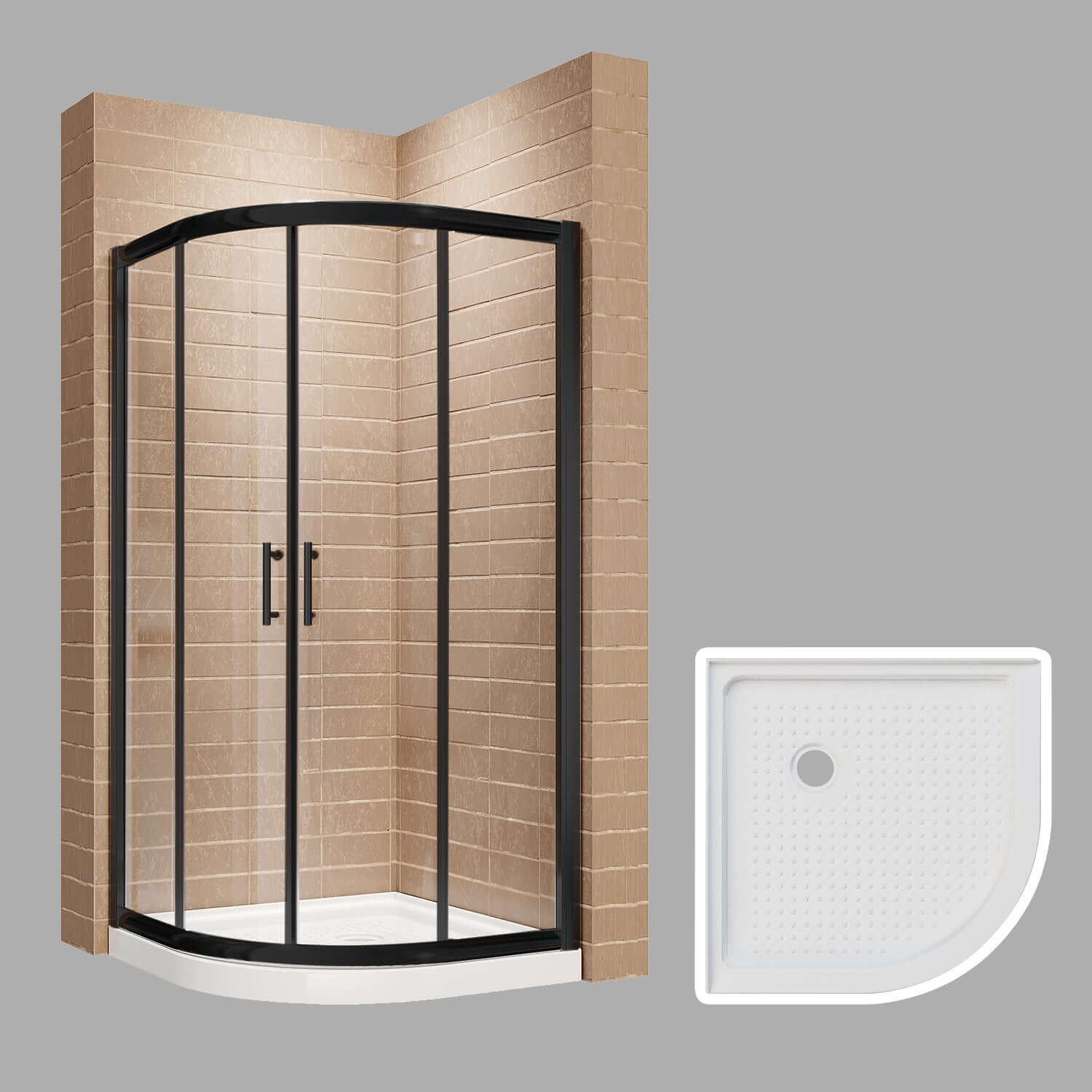 SUNNY SHOWER 36.7 in. W x 36.7 in. D x 72 in. H Black Finish Quadrant Enclosures With Sliding Doors And White Quadrant Base - SUNNY SHOWER