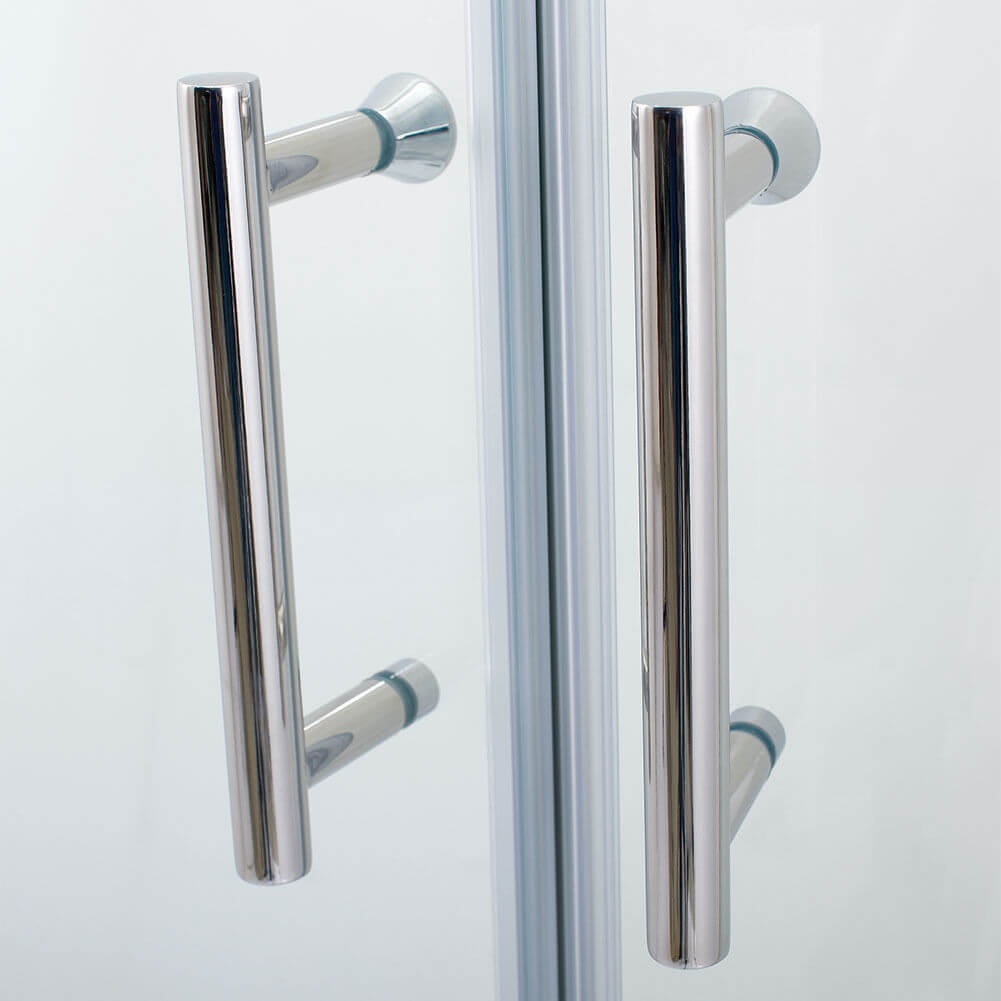 2 stainless steel vertical handle provided, prevent to rust. Full length glass door seals strip, prevent water leakage out, keep your bathroom clean and tidy.