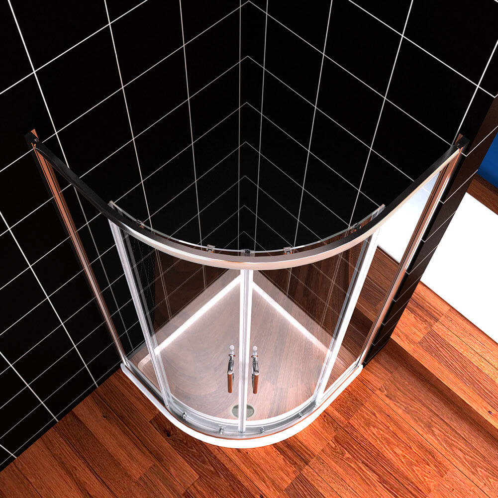 SUNNY SHOWER Corner Round Shower Enclosure with 36.7 in. W x 36.7 in. D x 72 in. H Double Sliding Doors, Chrome Finish Overhead View