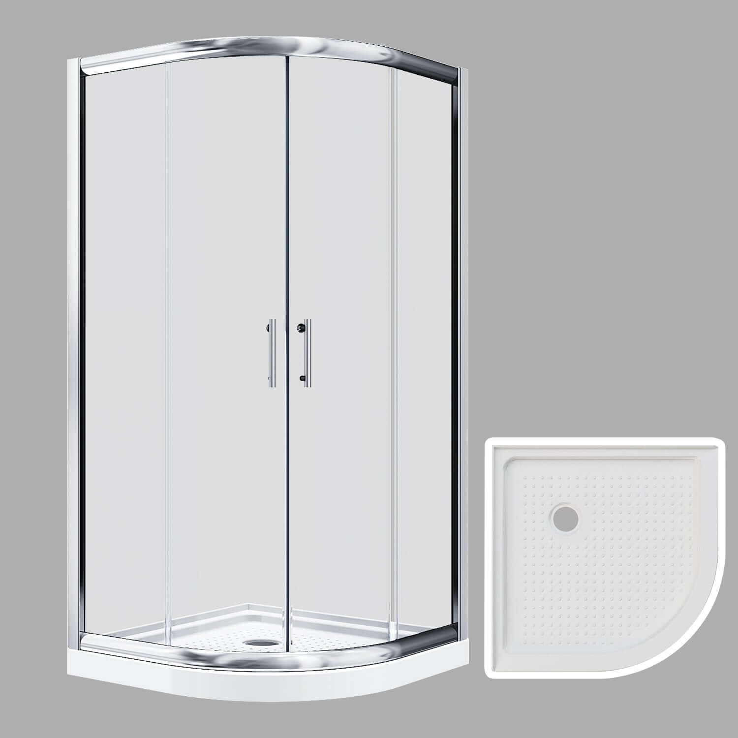 SUNNY SHOWER 36.7 in. W x 36.7 in. D x 72 in. H Chrome Finish Quadrant Enclosures With Sliding Doors And White Quadrant Base - SUNNY SHOWER
