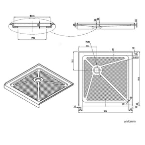 SUNNY SHOWER 36 in. W x 36 in. D x 3 in. H White Corner Drain Square Bases Size Chart