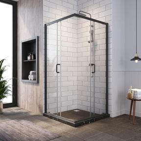 SUNNY SHOWER Black Finish Corner Shower Enclosure With Double Sliding Doors