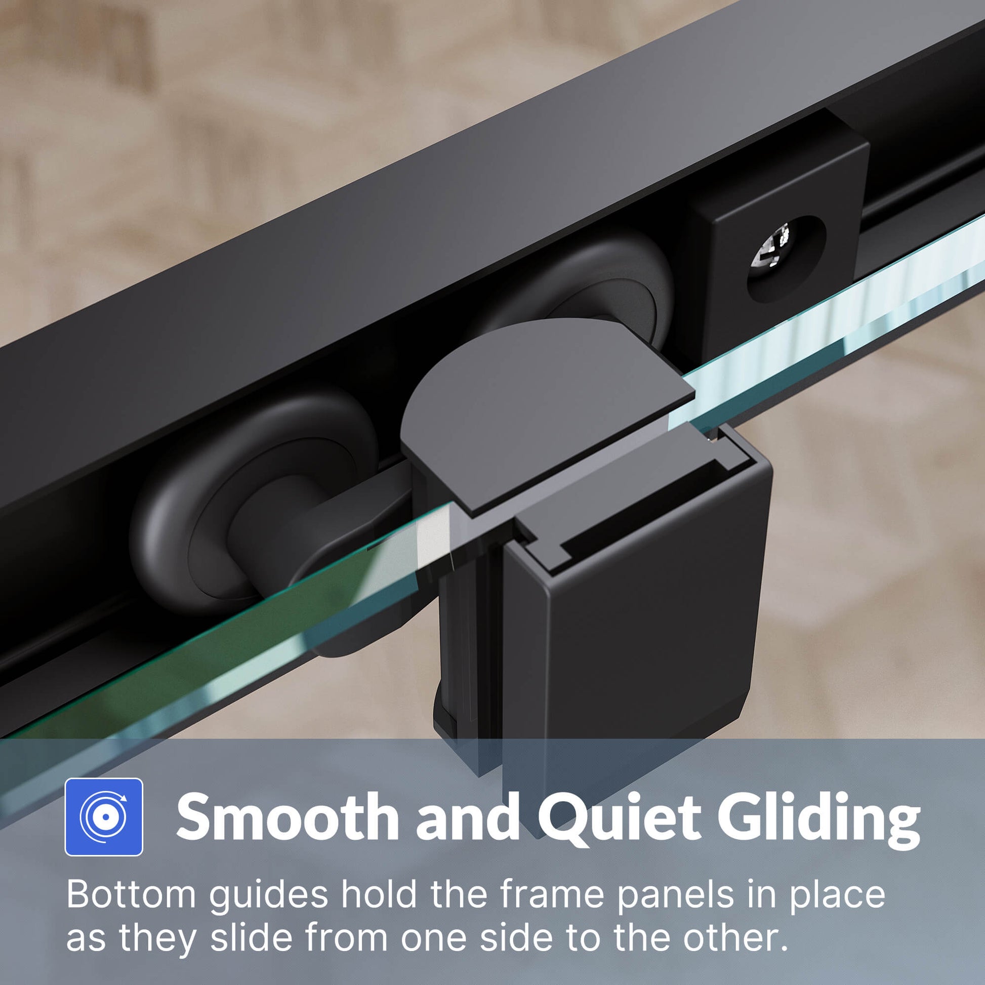 Smooth and Quiet Gliding: Bottom guides hold the frame panels in place as they slide from one side to the other