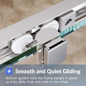 Smooth and Quiet Gliding: Bottom guides hold the frame panels in place as they slide from one side to the other