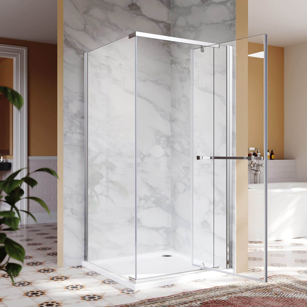 SUNNY SHOWER Corner Square Shower Enclosure with 36 in. W x 36 in. D x 72 in. H Pivot Doors, Chrome Finish