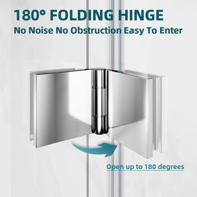 The hinge and shaft can be rotated 180° inside and outside, suitable for installation in corners. The double-fold shower screen can enter a wide range without occupying space, which is flexible and comfortable.