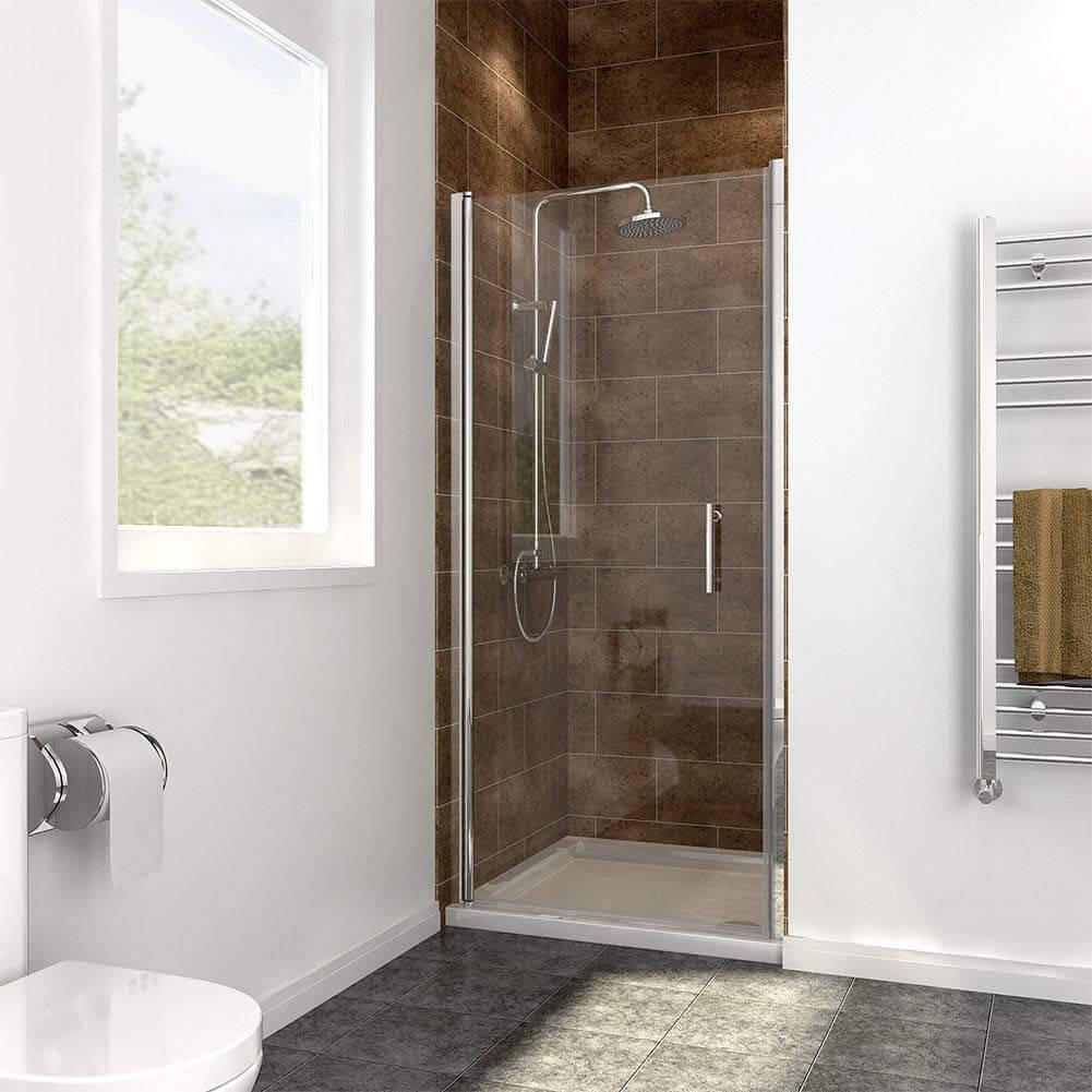 SUNNY SHOWER Semi-Frameless Pivot Shower Door with 1/4 inch Clear Tempered Glass, Chrome Finish