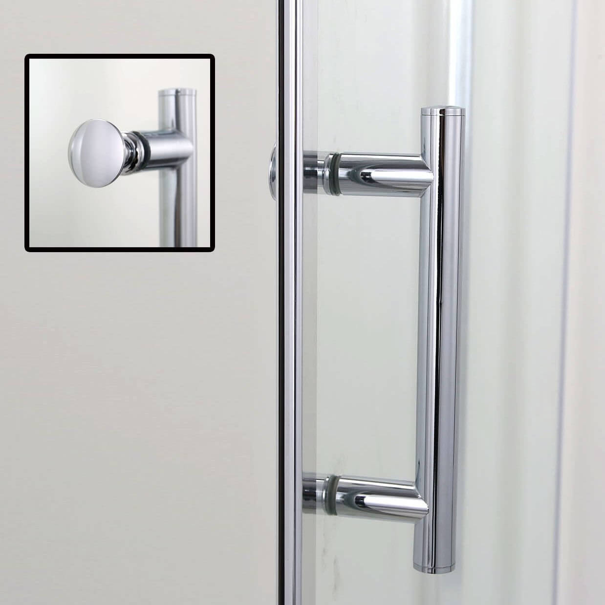SUNNY SHOWER Semi-Frameless Pivot Shower Door with 1/4 inch Clear Tempered Glass, Chrome Finish Handle