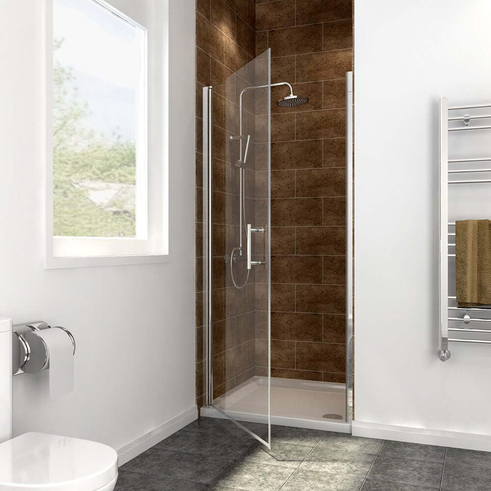 SUNNY SHOWER Semi-Frameless Pivot Shower Door with 1/4 inch Clear Tempered Glass, Chrome Finish