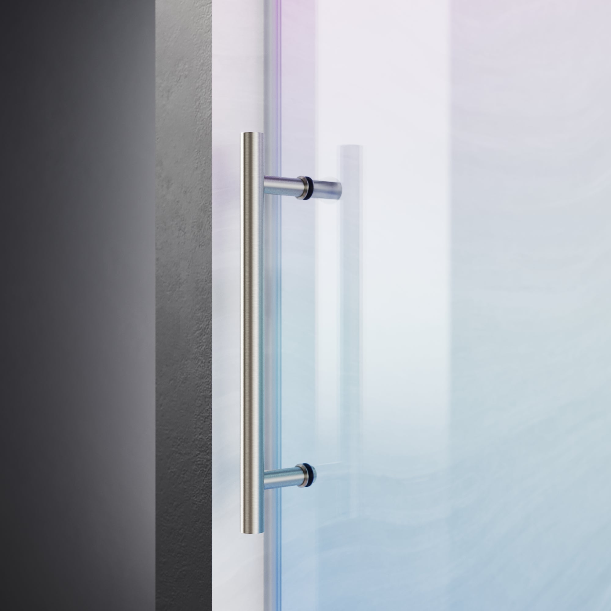 SUNNY SHOWER Custom Gradient Glass Double Sliding Shower Doors, Black Finish / Bright Silver / Brushed Silver