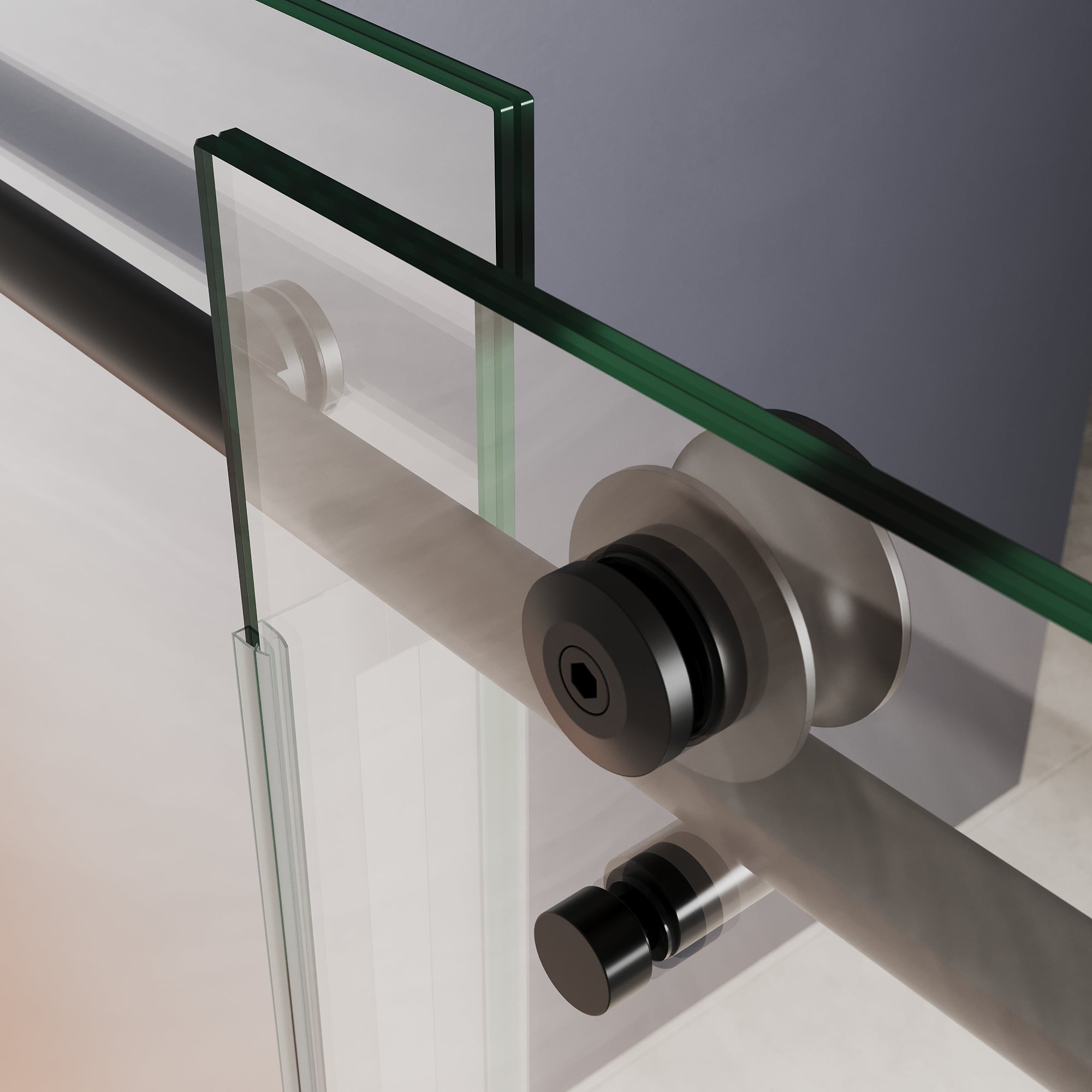 SUNNY SHOWER Custom Gradient Glass Double Sliding Shower Doors, Black Finish / Bright Silver / Brushed Silver