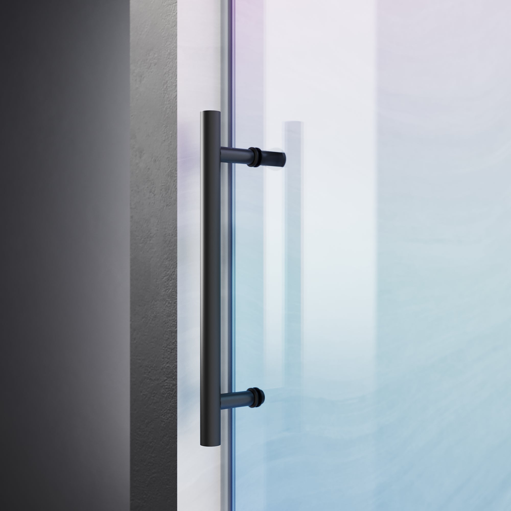 SUNNY SHOWER Custom Gradient Glass Double Sliding Shower Doors, Black Finish / Bright Silver / Brushed Silver
