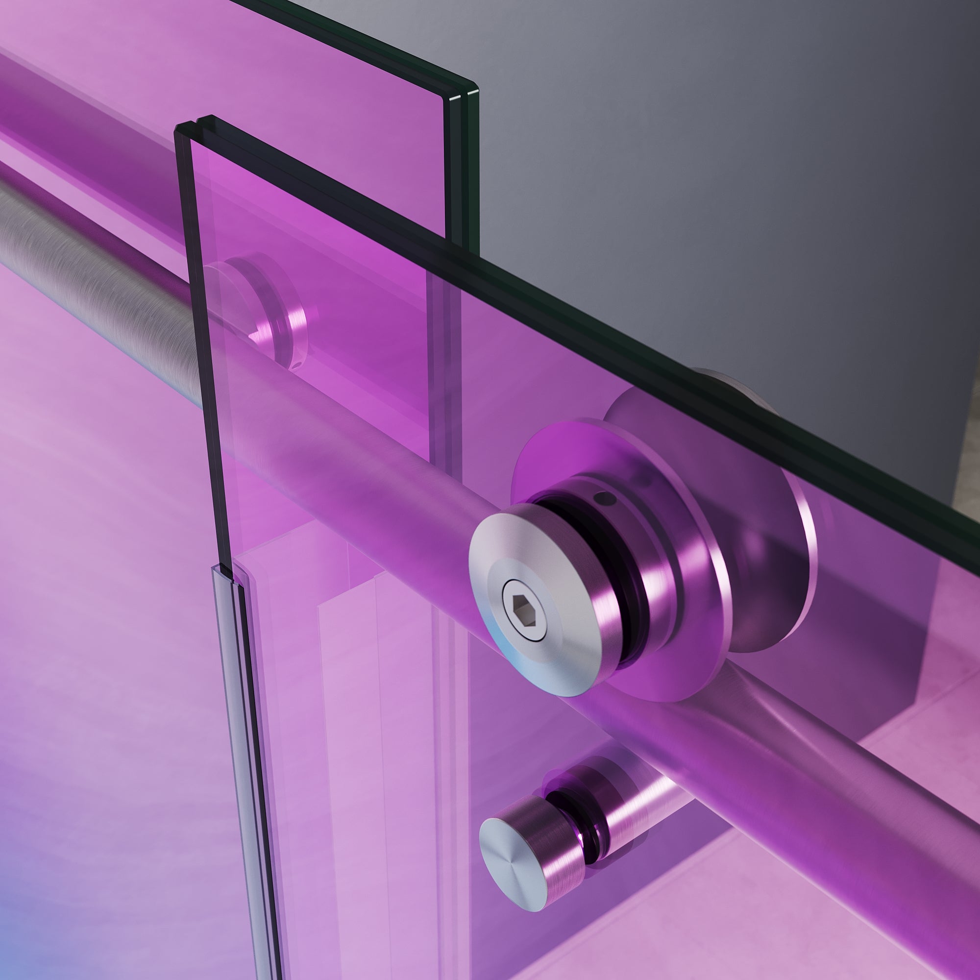 SUNNY SHOWER Custom Gradient Glass Double Sliding Shower Doors, Black Finish / Bright Silver / Brushed Silver