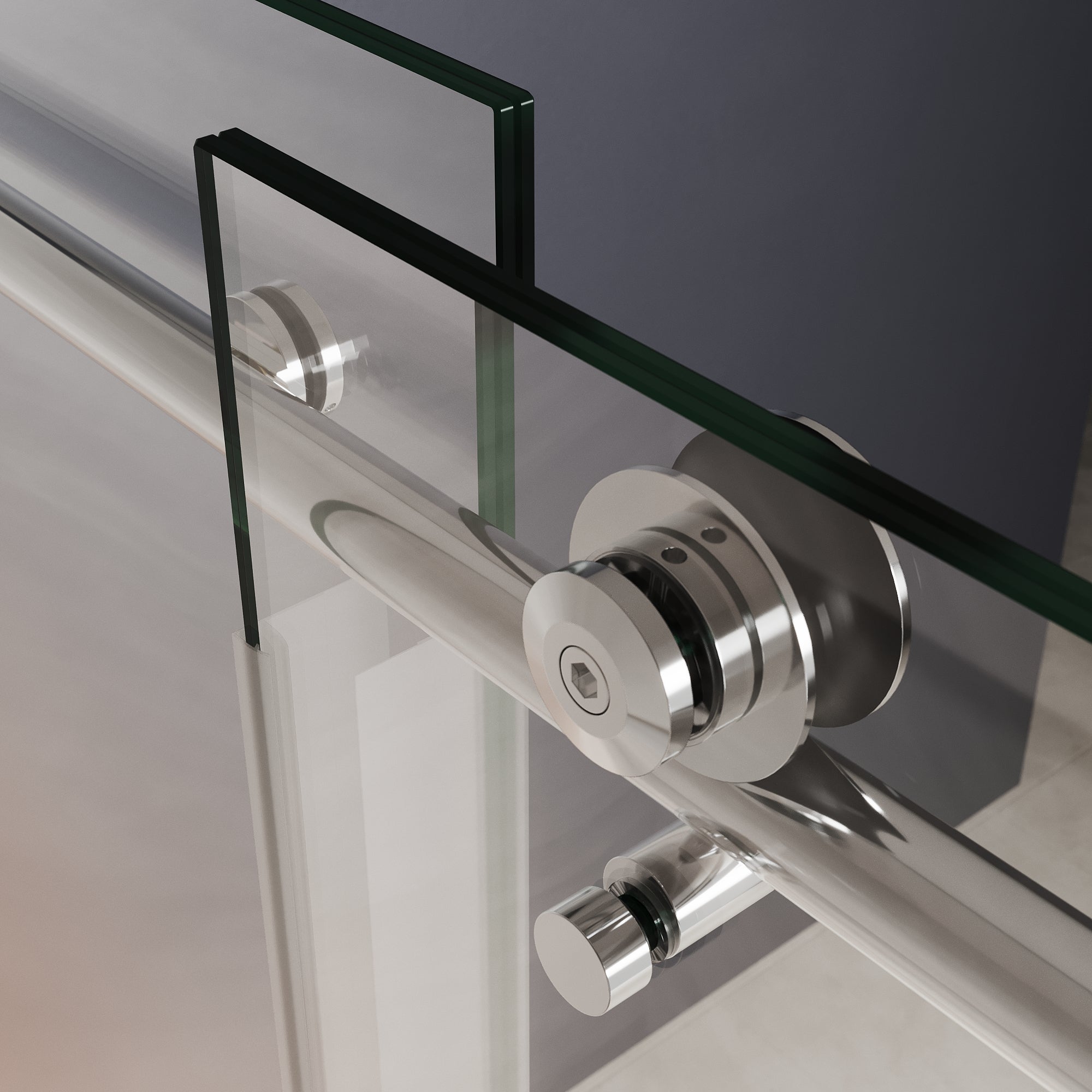 SUNNY SHOWER Custom Gradient Glass Double Sliding Shower Doors, Black Finish / Bright Silver / Brushed Silver