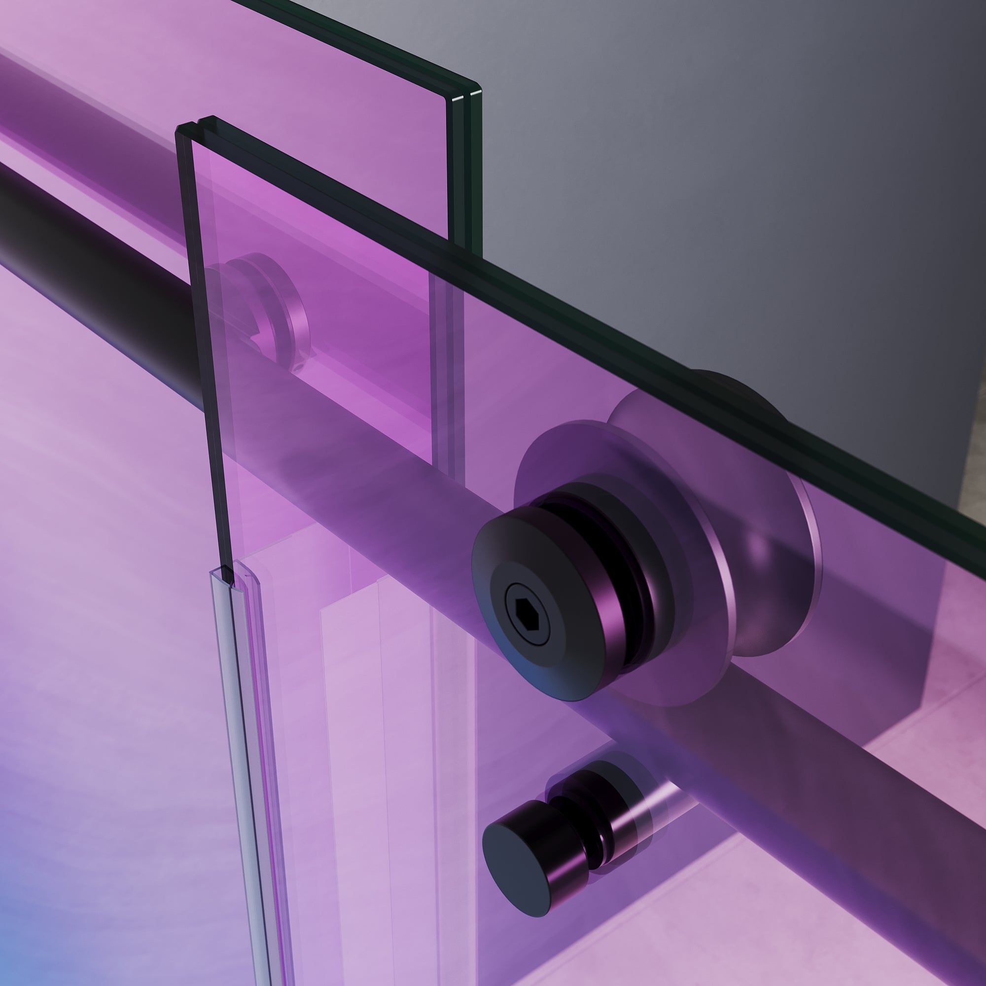 SUNNY SHOWER Custom Gradient Glass Double Sliding Shower Doors, Black Finish / Bright Silver / Brushed Silver