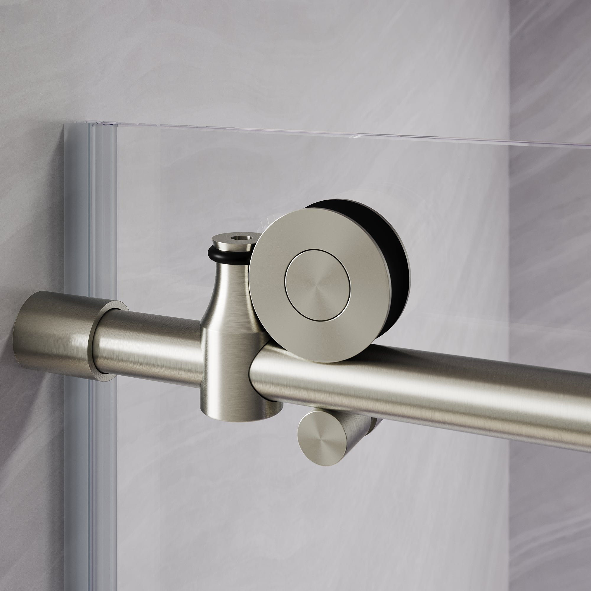 SUNNY SHOWER Custom Gradient Glass Double Sliding Shower Doors, Black Finish / Bright Silver / Brushed Silver