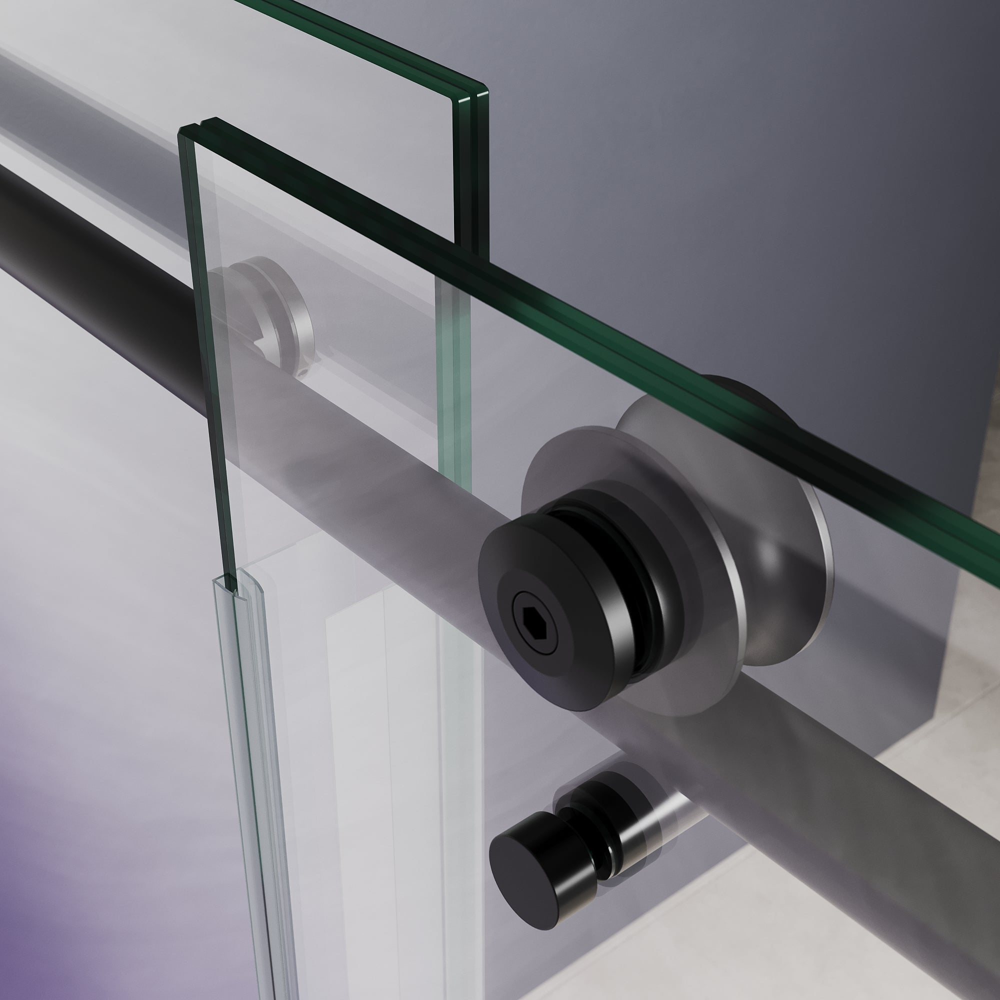 SUNNY SHOWER Custom Gradient Glass Double Sliding Shower Doors, Black Finish / Bright Silver / Brushed Silver