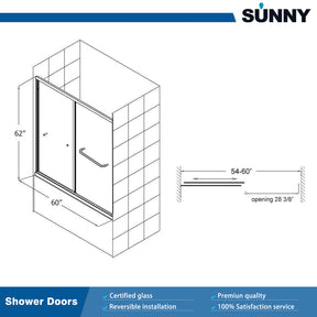 SUNNY SHOWER 60 in. W x 62 in. H Bathtub Double Sliding Doors Dimensions